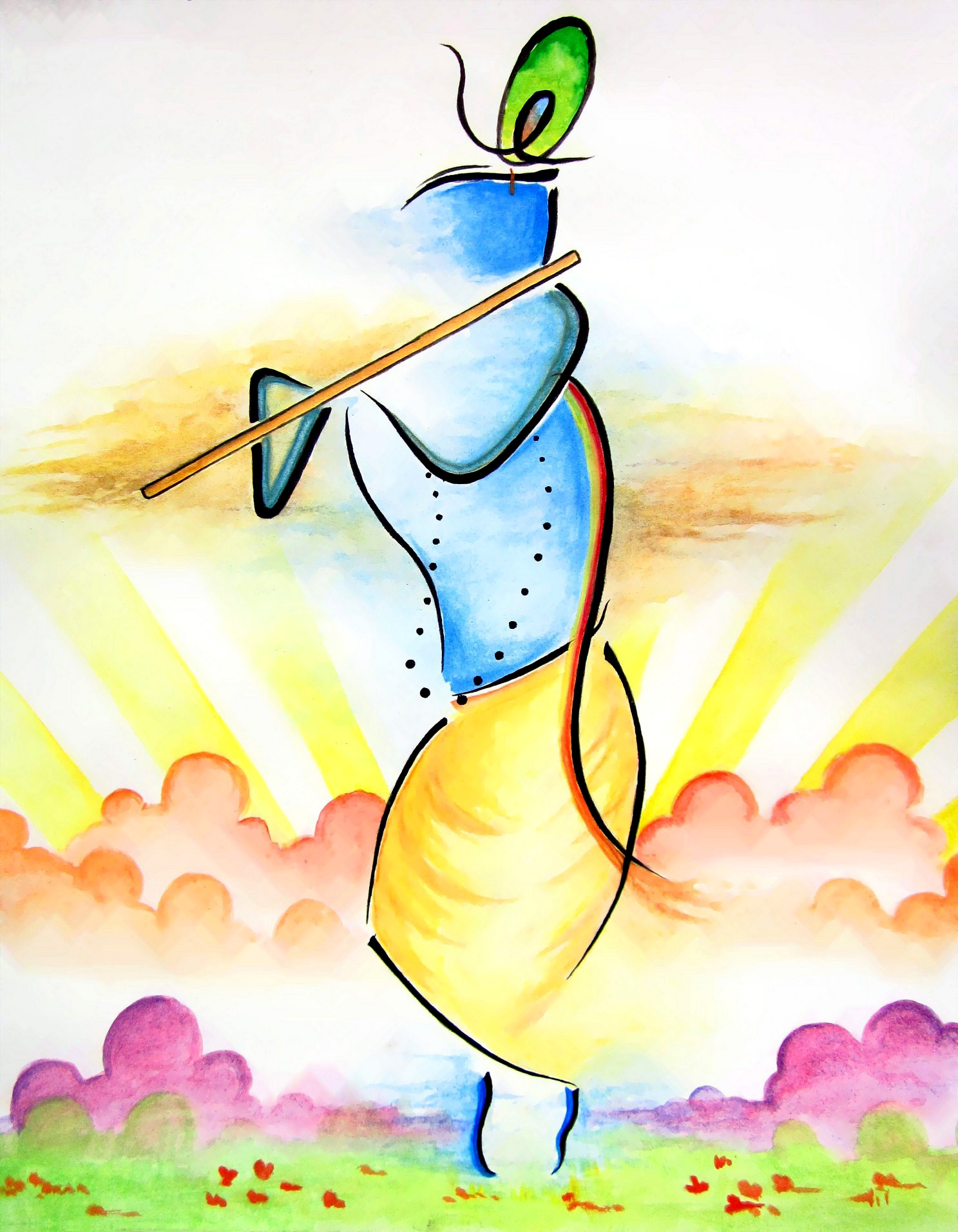 abstract-lord-krishna-watercolor-painting-by-sarang