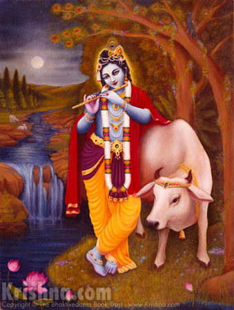 Krishna and Cow in the Moonlight