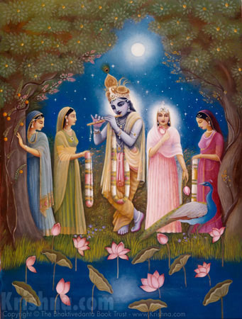Radha, Krishna And The Gopis In The Moonlight