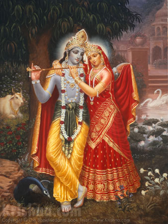 Radha and Krishna Together Playing The Flute