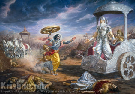 Krishna Confronts Bhisma in Battle