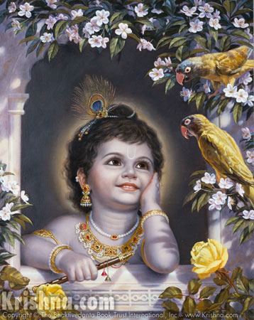Baby Krishna and the Parrots
