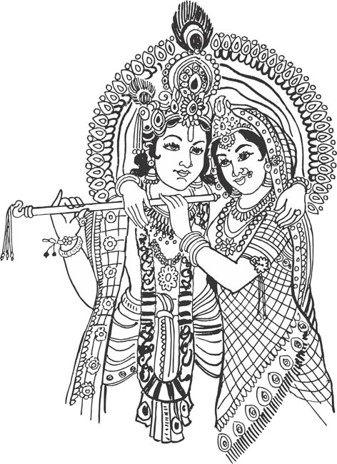 indian_hindu_god_lord_kannan_radhai_krishnan_rukmani_drawing_vector_cliparts