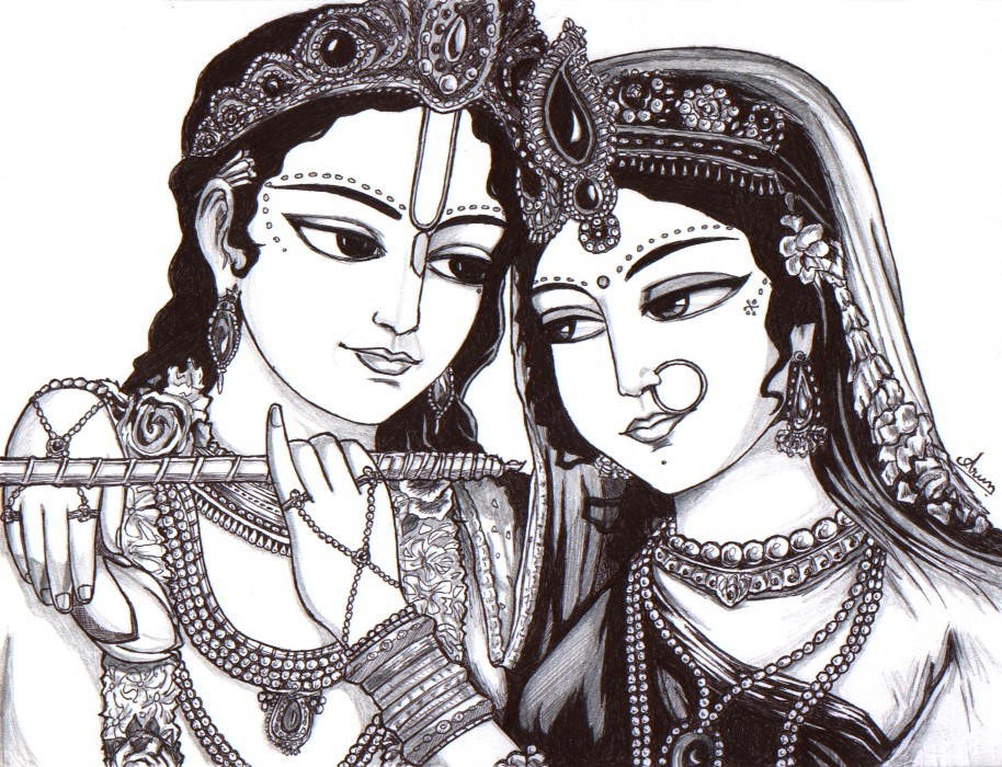 Sketch Of Krishan And Radha Ji  DesiCommentscom
