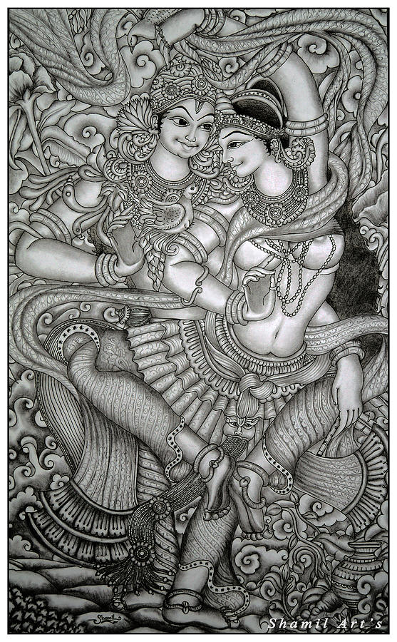 radha-krishna-mural-pencil-drawing-shamil-art