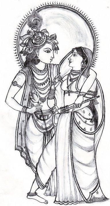 Pencil Sketch Of Lord Krishna & Radha - Desi Painters