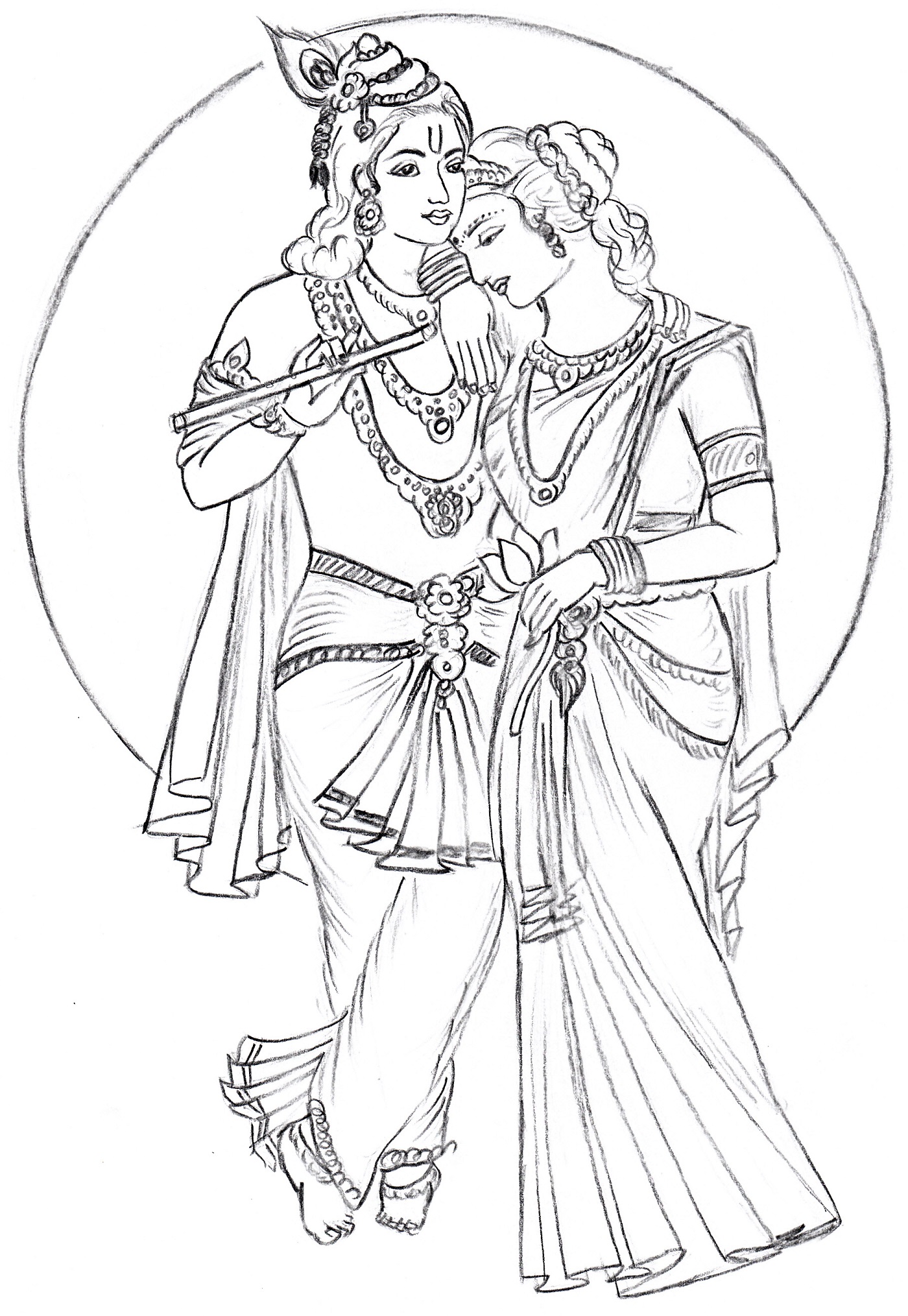 Learn How to Draw Krishan with Radha Hinduism Step by Step  Drawing  Tutorials
