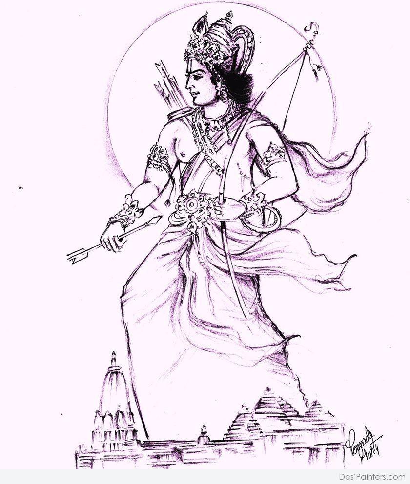 illustration sketch of Lord Rama with bow arrow Happy Ram Navami 20866536  Vector Art at Vecteezy